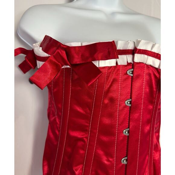 Women Sexy Lace Up Red Boned Overbust Corset Bustier Lingerie Bodyshaper Tops - Picture 2 of 8